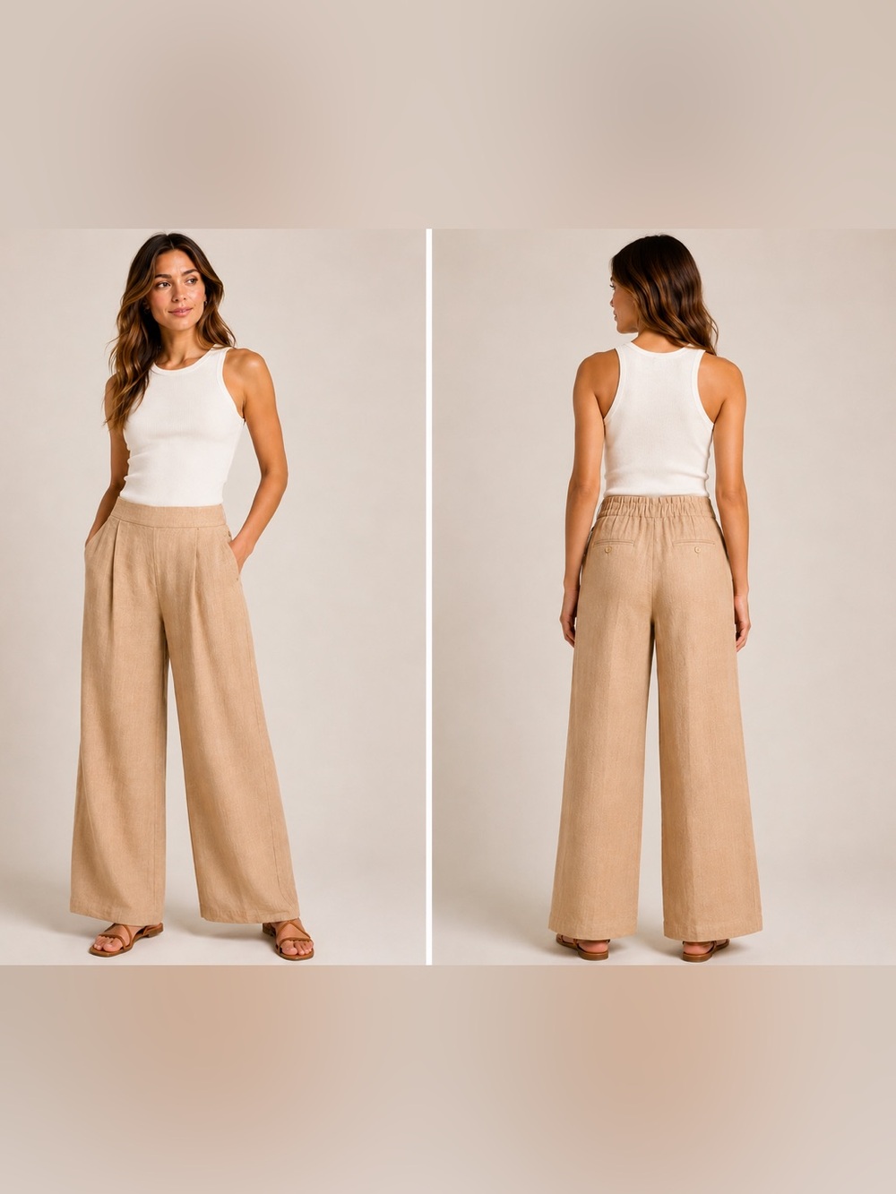 Anne Klein Sandstone Wide Leg Linen Pants